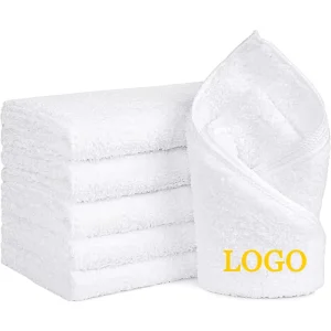 Custom Logo White 100% Cotton Quick Drying Absorbent Gym Towels White Hand Yoga Massage Towels for SPA Hotel Hair Salon