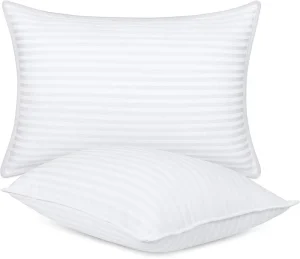 Custom Logo White Stripe Hotel Bed Pillow Soft Cotton Polyester Filling Pillow for Home Hotel