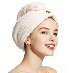 Custom Logo Woven Coral Velvet SPA Super Absorbent Quick Dry Ultra Plush Hair Drying Wrap Salon Cap Women Wet Towel