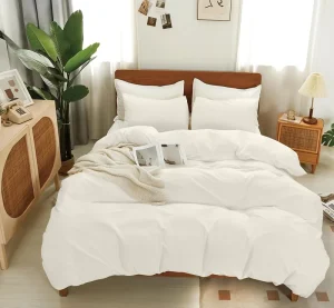Custom Luxury 5 Star Hotel Bedding Set 100% Cotton 300TC Satin Weave White 4 Piece Soft Hypoallergenic