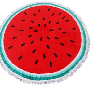 Custom Luxury Cotton Microfiber Tassels Round Beach Blanket Hotel Pool Beach Towel Round Fruit Printed Beach Towels