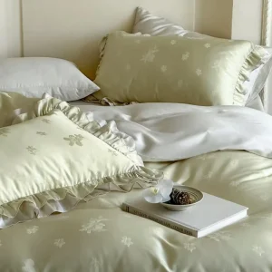 Custom Luxury Floral Jacquard Lyocell 4-Piece Bed Sheet Set Breathable Durable Eco-Friendly