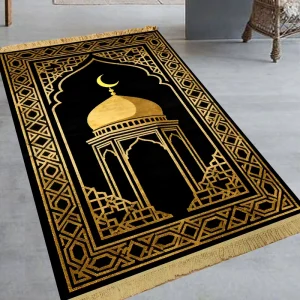 Custom Luxury Memory Foam Thick Prayer Mat Black and Gold Muslim Prayer Rug 70*110cm Prayer Carpet with Tassels
