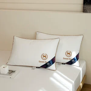 Custom Luxury Neck Hotel Pillow 100% Cotton Needlepoint Embroidery Double Line Bed Home Polyester Fiber