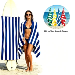 Custom Luxury Trendy Large Size Striped Microfiber Beach Towel Eco Friendly Comfortable Quick Dry Sand Free Swim Beach Towel