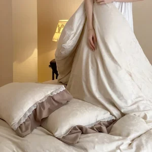 Custom Luxury Yarn-Dyed Linen Cotton Jacquard Bed Sheet Set 4PCS Eco-Friendly Breathable Home Bedding Textile