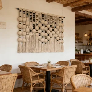 Custom Made to Order Extra Large Wrapped Tassels Ball Art Cotton Tapestry Gallery Coffee Artwork Bespoke Wall Hanging