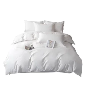 Custom Mercerized Pure White Woven 300TC Nondisposable Cotton Bedding Set Simple Style for Hotels Manufacturers