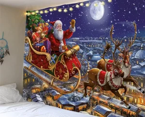 Custom Merry Christmas Tapestry Digital Printing Santa Claus Anime Tapestry Wall Hanging Tapestry Bedroom Living Decor