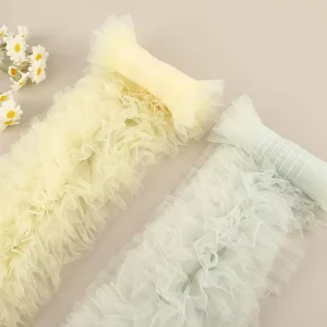 Custom Mesh Lace Clothing Accessories with Polyester Barcode Embroidery for Wedding Dress and Home Textiles