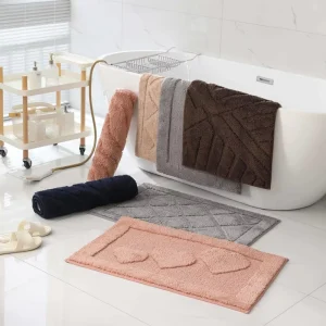 Custom Microfiber Bath Mats Non Slip Fluffy Absorbent Checkered Heart shaped Jacquard Pattern Bathroom Rugs Washable Bath Mat