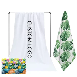 Custom Microfiber Cotton Beach Towel Velour Soft Quick Dry Logo Compressed for Space Savings Free Design Bath