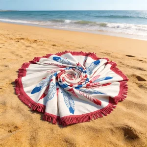 Custom Microfiber Modern Round Beach Towel with Tassel Quick Dry Multi Functional Absorbent Custom Printed Logo