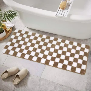 Custom Microfiber Non Slip Bathroom Bedroom Runner Rug Washable Checkered Design Area Rug Tufted Bath Mat