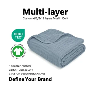Custom Milestone Kids Travel Home Bedding Blankets Throws 100% Organic Cotton Crepe Muslin Thick Baby Blanket