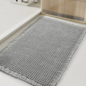 Custom Modern Dark Grey Waffle Bath Mat Anti slip Water Absorbent Polyester Machine Washable Eco Friendly Door Mat