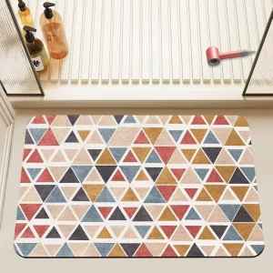 Custom Modern Geometric Diatom Mud Rectangle Machine Made Non Slip PET Friendly Kitchen & Bath Mat