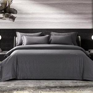 Custom Modern Style Luxury Hotel Satin Stripe Bed Cover and Sheets 100% Cotton Bedding Set Woven Technique
