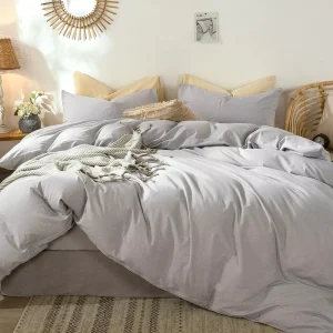 Custom Modern Style Plain Dyed Bedding Duvet Cover Set 100% Washed Cotton Linen Breathable Durable Soft Comfy Quilt Cover