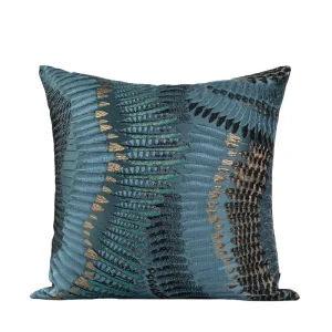 Custom Modern Velvet Throw Pillow Case Teal Gold Abstract Jacquard Decorative Cushion Cover for Couch Bed