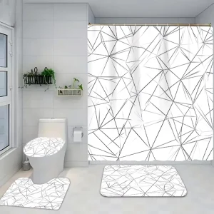 Custom Modern Waterproof Shower Curtain 4 Piece Set 90g Polyester Flower Black White Bathroom Decor Rugs Toilet Seat Cover