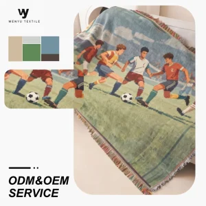 Custom Multifunctional Soccer Theme Woven Tapestry for Sofa Bed Travel Woven Tapestry Blanket for Sports Fans