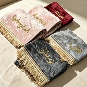Custom Name Islamic Gift Ramadan Themed Holy Month Home Decor Personalized Velvet Muslim Prayer Mat with Security