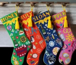 Custom Needlepoint Christmas Stocking Polyester Material Soft Personalized Design Tassels Festival Party Home Decoration
