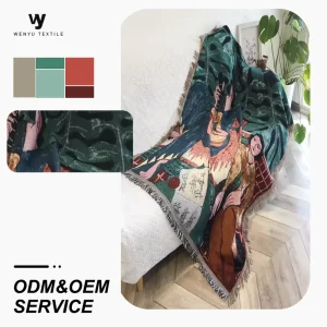 Custom New Design Polyester Warm Solid Woven Tapestry Promotional Throw Blanket Travel Jacquard Blanket