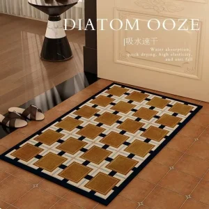 Custom Non Slip Absorbent Quick Dry Diatom Ooze Geometric Grid Entrance Mat for Home Door