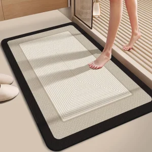 Custom Non Slip Absorbent Quick Dry Modern Geometric Texture Bath Mat with Black Wide Border for Bathroom Shower