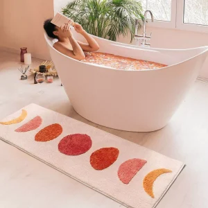 Custom Non Slip Moon Phases Long Runner Rug Microfiber Bohemian Bath Mats Washable Tufted Bedroom Bath Foot Mat