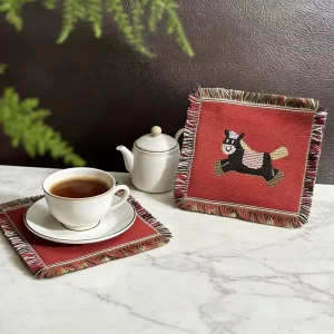 Custom Nordic Style Creative Jacquard Little Horse Coaster Polyester Cotton Tassel Anti Scald Tea Cup Table Mat
