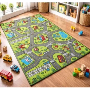 Custom Nylon Polyester Printed Kids Rug Playmat City Life Great Children Carpet with Cars for Play