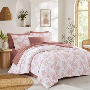 Custom OEM 300TC Pure Cotton Floral Bedding Set Three Pieces Pink Rose Peony Printed Soft Breathable Duvet Cover