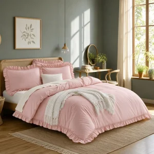 Custom OEM Duvet Cover Set pink Light pink Duvet Cover 3pc pink Princess Style Floral Lace Ruffle Duvet Cover Bedding Set