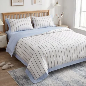 Custom OEM ODM 60S Lyocell Bedding Set Four Piece Striped Print Summer Cooling Quilt for Hotel Home Striped Print Two Colors