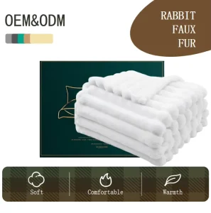 Custom OEM ODM Faux Rabbit Fur Raschel Throw Blanket Soft Plush Reversible Micromink Fuzzy Thick Jacquard Bubble