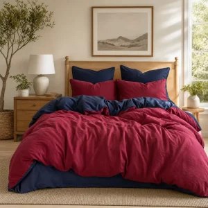 Custom OEM ODM Ins Minimalist Contrast Color Duvet Cover Set 4 Pcs Solid Soft Casual Texture Breathable Bedding Set