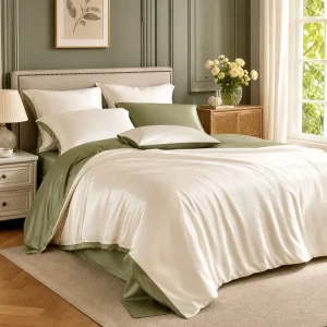 Custom OEM ODM Light Luxury Double Sided Two Tone Bedding Set Silky Cool Ice Silk Bed Sheet Duvet Cover Pillowcase for Home