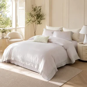 Custom OEM ODM Luxury 60S Ten Cel Cotton Blend 4pcs Bedding Set Hotel Smooth Cooling Solid Decorative Edge Duvet Cover Set