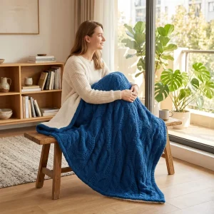 Custom OEM ODM Luxury Fluffy Knit Blanket Warm Sherpa Chenille Knitted Throw Fleece Blankets Bulk for Sofa Winter