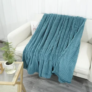 Custom OEM ODM Modern Teal Blue Soft Fleece Fuzzy Soft Cozy Warm Four Seasons Throw Blanket Home Decoration
