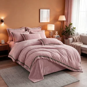 Custom OEM ODM Oeko Tex Certified Milk Velvet 6 Piece Bedding Set Olive Green Warm Soft Style Multi Scene Bedroom Bedding
