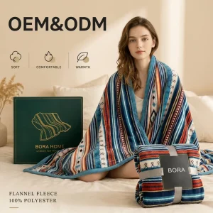 Custom OEM ODM Sherpa Boho Throw Blanket Super Soft and Cozy Aztec Blanket Double Layer Flannel Fleece Blankets