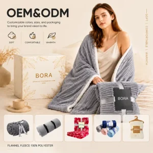 Custom OEM ODM Ultra Silky Plush Striped Sherpa Fleece Throw Blanket Cozy Warm Reversible for Bed Sofa Dorm Elegant Gray