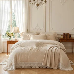 Custom OEM ODM Vintage Cotton Touch Lace Bedding Set 3PC Soft Skin Friendly Breathable Durable for Retro Style Bedroom