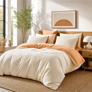 Custom OEM ODM Waffle Bubble Washed 4pcs Bedding Set Two Tone Crinkle Soft Lightweight Deep Pocket Sheet Household Hotel Bed