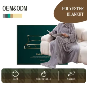 Custom OEM ODM Wearable Blanket Oversized Blanket With Pocket and Sleef Cosy Warm Soft Blanket for Sofa Office Bed