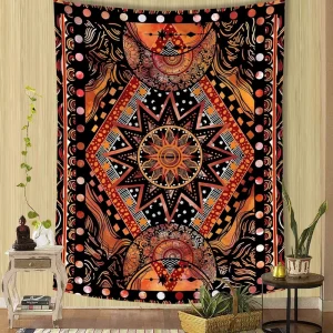 Custom Orange Sun Moon Indie Hippie Mandala Tapestry Wall Hanging Aesthetic Home Decor OEM Manufacturer